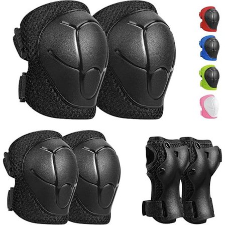 Magic Black-Kids Beskyttelsessett, 6 i 1 Justerbart Beskyttelsesutstyr, Kneputer, Albueputer, Håndleddsbeskyttere for Rulleskøyter, Sykling, 