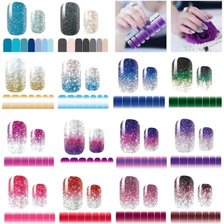 14 ark negleklistermærker glitter gradient farve skinne fuld wraps polish klistermærker decal strimler selvklæbende neglekunst sæt