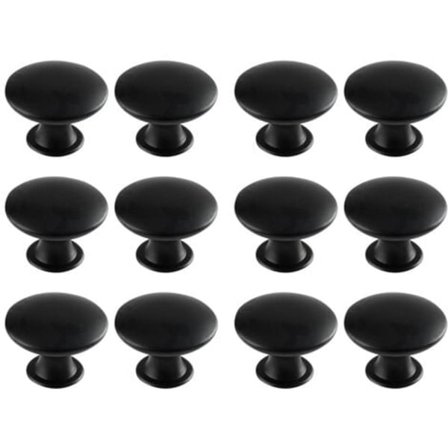 Enkel matt svart enkelt hull enkelt korn lite håndtak flat rund skapdørhåndtak lite hul håndtak, 12 stk, svart