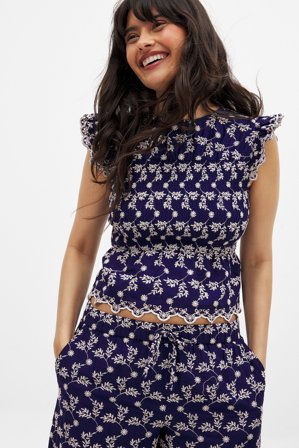 Handpicked x NA-KD Haut smocké brodé - Ensembles d'été - Bleu Marine - EU 38