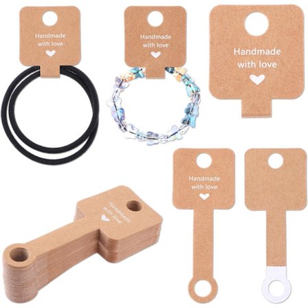 100 stk. smykkekort, armbånd, øreringe, displaykort, kraftpapir, selvklæbende displaykort til halskæder, armbånd, fodlænker, hår