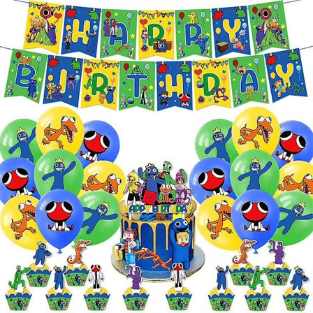 Rainbow Friends-festdekorasjoner, ballongkakepynt og bannersett