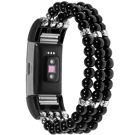 For Fitbit Charge 2 To Rader Trendy Perlearmbånd Erstatningsarmbånd Black Fitbit Charge 2