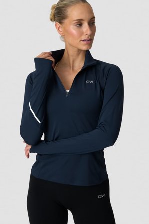 ICANIWILL - Everyday Long Sleeve 1/4 Stripe Zipper Midnight Blue - Pitkähihaiset - Naiset - Treenivaatteet ICIW:ltä
