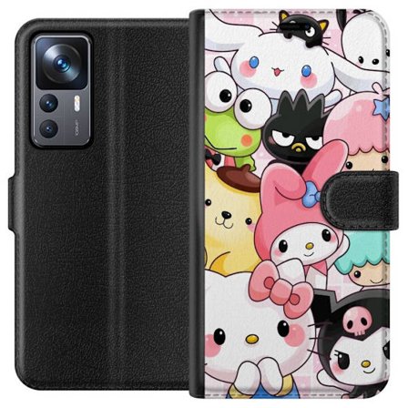 Kompatibelt Lommeboketui til Xiaomi 12T Tett mønster av søte figurer med store øyne i ulike farger og uttrykk med LABUBU-tekst