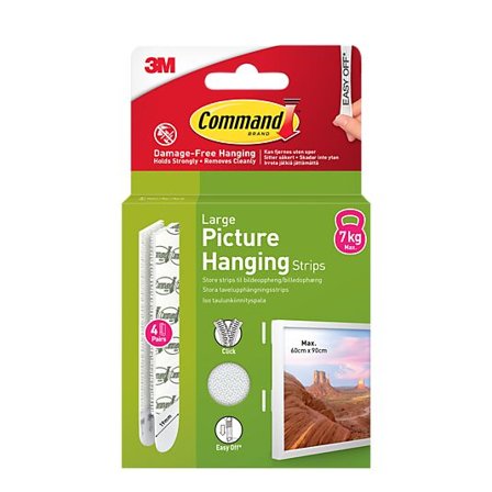 COMMAND Strips for oppheng av bilder hvit stor 4 par/8 strips