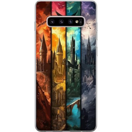 Kompatibel Mobilcover til Samsung Samsung Galaxy S10+ Fire magiske slotte i forskellige elementfarver, episk fantasykunst med ild vand luft og mørke