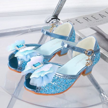 Højhælede sandaler til piger, sommerprinsessesko, fashionable sommerfuglesko til småbørn - Blå - Størrelse 33