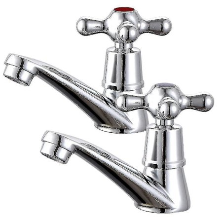 2 st Traditionella Viktorianska Blandare för Handfat Badrum Tvättställ Blandare Varmt och Kallt Bad Mässing Kran - Krompläterad