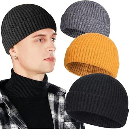 3 stk. - Lue Herre Beanie Dame Vinter Strikkede Varme Luer Sykling Ski Løping Ultra Unisex Kort Høst Gul, Grå, Svart_yu