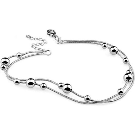 Ankelkjede for kvinner i rustfritt stål sølv med bevegelige kuler & en ekstra sterk hummerlås
