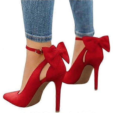 Dam Bow Tie Back Högklackade Sexiga Stiletto Ankelrem Bröllopsskor