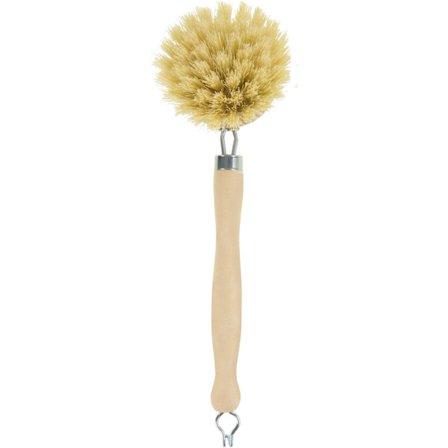 Diskborste i trä med naturliga tampicofibrer, Lång diskborste idealisk för rengöring av glas, tallrikar, kastruller och stekpannor