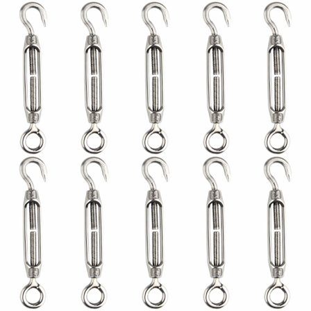 10 stk. 304 Wire Justerbar Krog og Øjespændebolte Heavy Duty Rustfrit Stål M6 Spændebolt