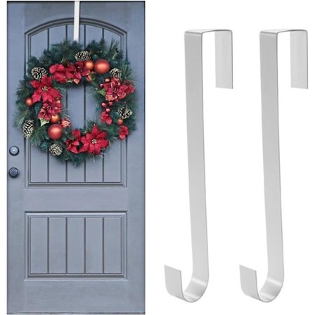 2 st Julkrans Dörrhängare, 30 cm Metall Främre Dörr Krans Krok för Jul Hemmakontor Vägg Bröllop (Vit)