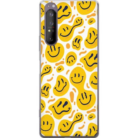 Kompatibelt Mobildeksel til Sony Xperia 1 II Lekent grafiskt mønster med gule smileyformer i ulike uttrykk