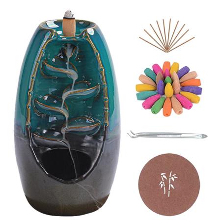 1 set keraaminen takaisinvirtaus suitsukepoltin, jossa 120 kartiota ja 30 suitsukepuikkoa Creative ilmanraikastaja Waterfall suitsukekartioteline Set 