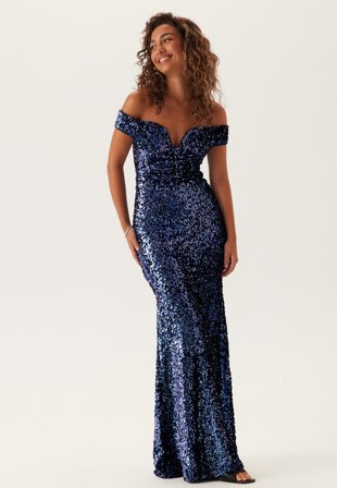 Goddiva - Sequin Velvet Sweetheart Maxi Dress - Midnightblue - Kläder - - Bubbleroom