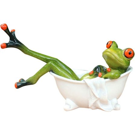 Frosk søt morsom grønn frosk figurer liggende i badekaret frosk skulptur statue for hjem skrivebord baderom dekorasjon 15.5*6.5*10.5cm