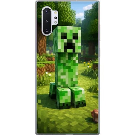 Kompatibelt Mobilskal till Samsung Samsung Galaxy Note10+ Block-baserad Creeper-figur i en grön pixell värld, ikonisk spelillustration för barnrum,