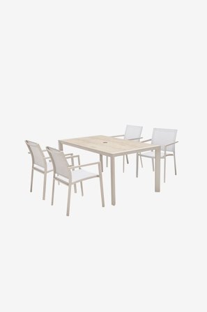 LifestyleGarden - Urbanite set m. 160 cm bord och 4 stapelfåtöljer - Natur - Matgrupper - Från Homeroom