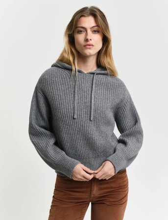 GANT Rib Knitted Hoodie - Grey - S