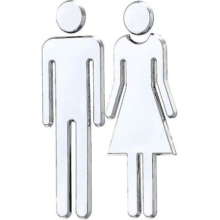 1 par toilet wc klistermærker aftagelige 3d spejl vinyl kunst vægklistermærker mænds kvinders væg (sølv)