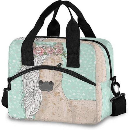 Smuk Blomstret Hest Frokosttaske Til Drenge Piger, Genanvendelige Frokosttasker Madkassebeholder Med Aftagelig Skulderrem, Isoleret Frokostkøler Til 