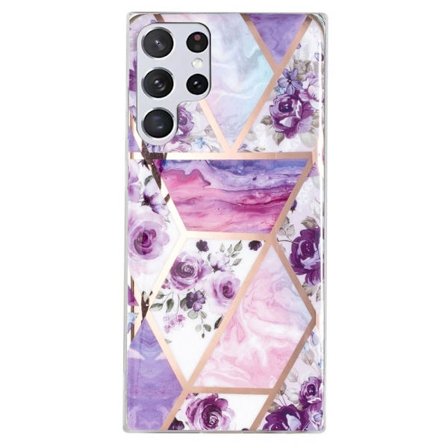 Deco Samsung Galaxy S23 Ultra Suojakotelo - Purple Flowers / Marble