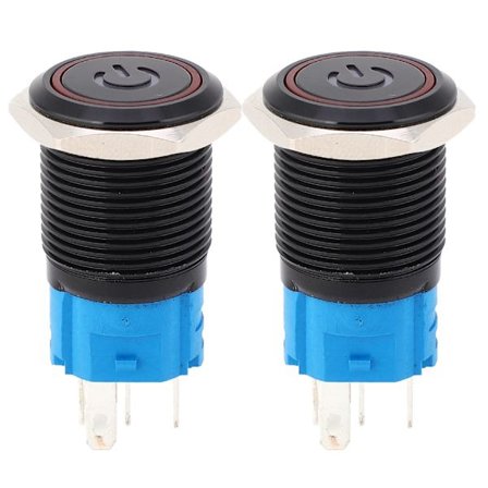 2 stk. Sort Selvlåsende Metal Kontakt IP65 LED Lampe Symbol 16mm Rød 220VAC