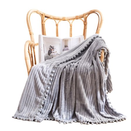 Fleecefilt 127x152 cm för Soffa, Säng, Supermjuk och Mysig Plysch Mikrofiber Flanellfilt med 3D-ränder Lättviktig