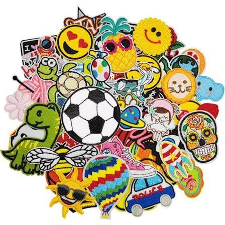 ING 60 broderi-mærker - farverige sy- og strygemærker - egnet til tøj / jakker / hatte / jeans - 2 - 10 centimeter