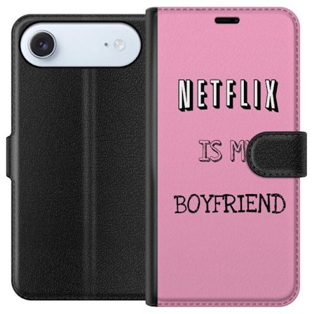Kompatibelt Plånboksfodral till Apple Apple iPhone 17 Air Minimalistiskt typografiskt motiv med texten Netflix Is My Boyfriend på rosa bakgrund, lek