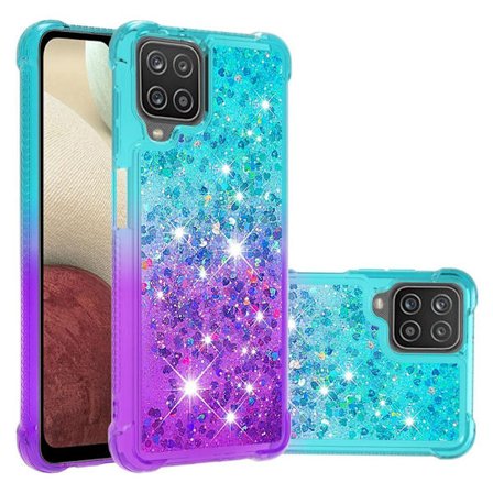 SKALO Samsung A12 Kvicksand Glitter Hjärtan TPU-skal - Turkos-Lila
