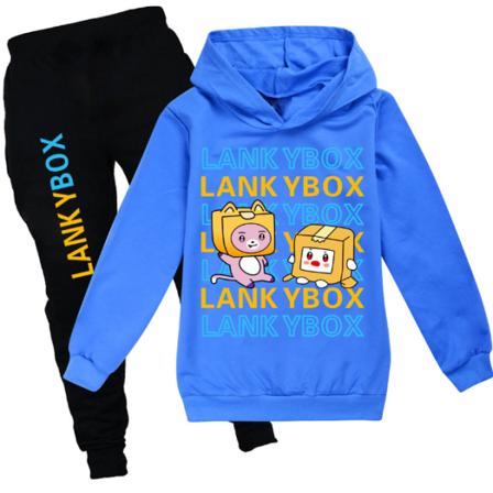 Børn LANKYBOX Print Hættetrøjer Bukser Suit Træningsdragt Sæt. blue 170/12-13 years