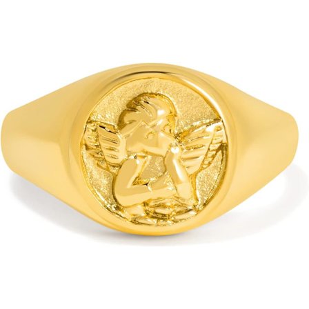 Guld Chunky Signet Stackable Lillefinger Ring til Kvinder Mænd, Guardian Angle Cherub Ring, Guldbelagt Rustfrit Stål