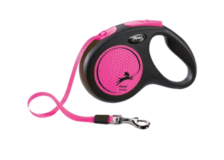 Flexi - Rullebånd New Neon Tape, 5m, M, maks 25kg, neonrosa - Hund - Halsbånd - ZOO.no