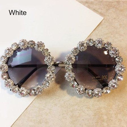 Bling solbriller med rund ramme solbriller HVIT