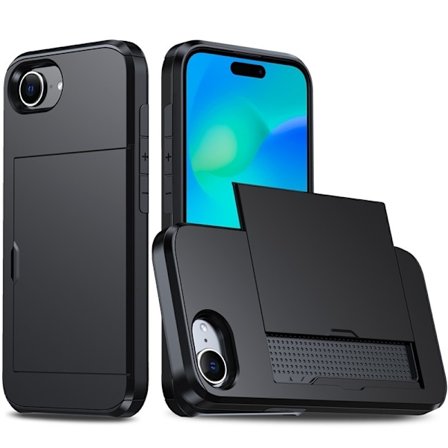Etui til iPhoneSE3 svart skyvbart kortspor anti-fall lommebok