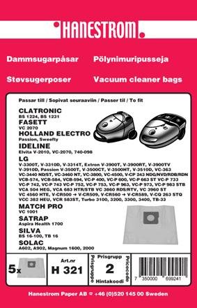 HANESTRÖM Dammsugarpåsar LG V-3900T,EXTRON