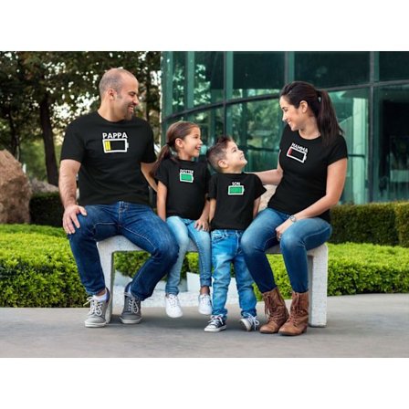 Familje Batteri T-shirt - Pappa Mamma Son & dotter