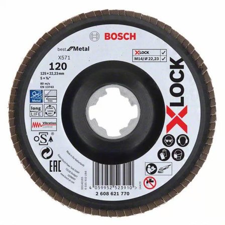 Bosch Best for Metal Lamellslipskiva med X-LOCK X571, vinklad 125 mm, G 120, Kapa, slipa & polera
