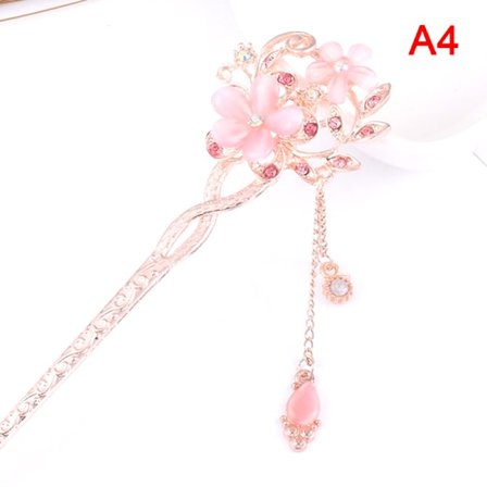Cat Eye Stone Hair Pin Double Flower Rhinestone Hair Stick Hair