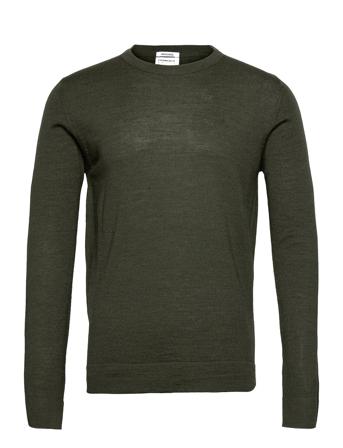 Merino Knit O-Neck Stickad Tröja M. Rund Krage Grön Lindbergh