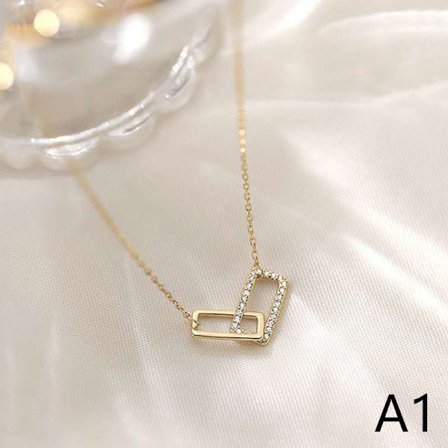 Dubbellagers fyrkantigt halsband Blinkande diamant geometrisk nyckelben