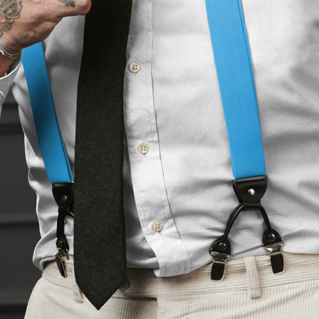Wide Sky Blue Clip-On Braces for Men - Clip-on braces & suspenders
