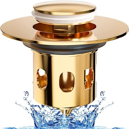 Universal Pop Up-diskpropp i mässing med avloppsfilter, anti-blockerande badkarspropp, tillverkad av mässing med 4 tätningsringar för 33,5-41,5 mm 