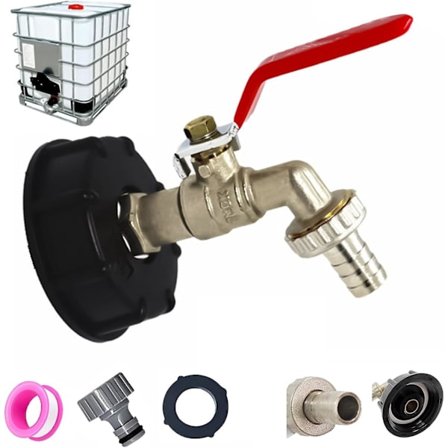 Kran Tank 1000L S60X6 IBC Anslutning Kran med 1/2" slanganslutning, avtappningstankadapter, för