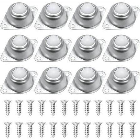 Pallopyörät huonekaluihin, 12 Pack Ball Transfer, Nylon ja ruostumattomasta teräksestä valmistetut pallorullat, 24 ruuvilla, Sli
