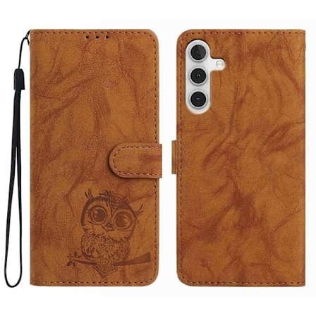 For Samsung Galaxy A56 5G Deksel Ugle Trykt PU Lær Lommebok Telefondeksel med Håndleddsrem - Grønn [DB] Flerfarget Brun